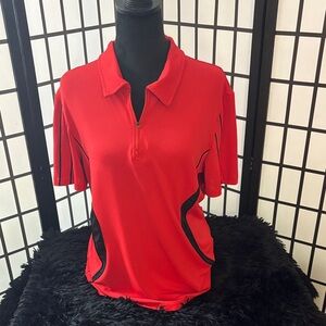 Red Short-Sleeve Zip Polo Top - Women Golf